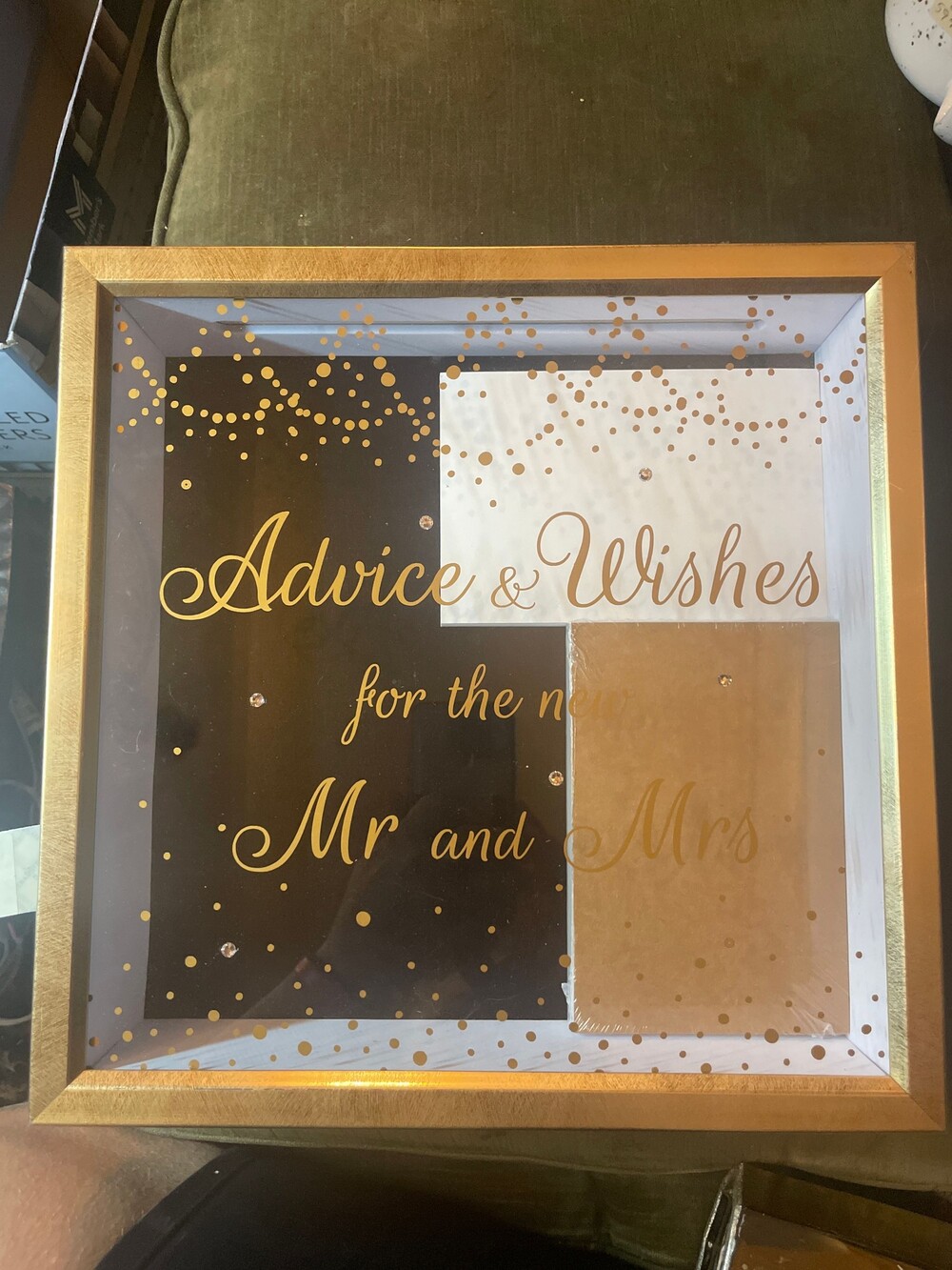 Advice & Wishes Shadow/card Box with Gold Trim Wedding Decor